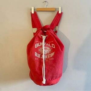 Buffalo David Bitton “Blue Jean Story” Red Canvas Backpack – Y2K Vintage EUC